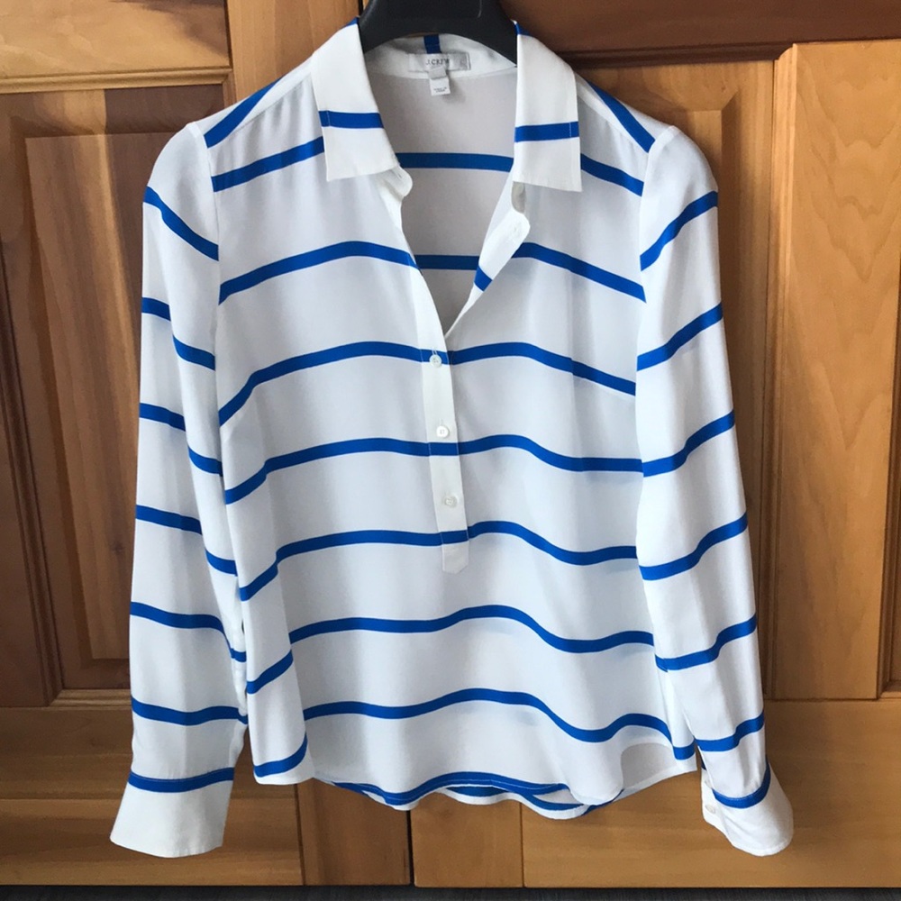 J. Crew blue/white striped silk button up blouse